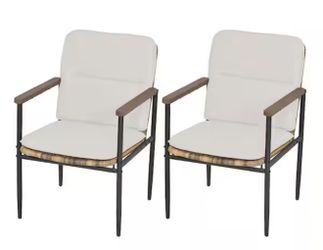 PureCane 2-Piece Aluminum Wicker Outdoor Dining Chairs with Gray Cushions