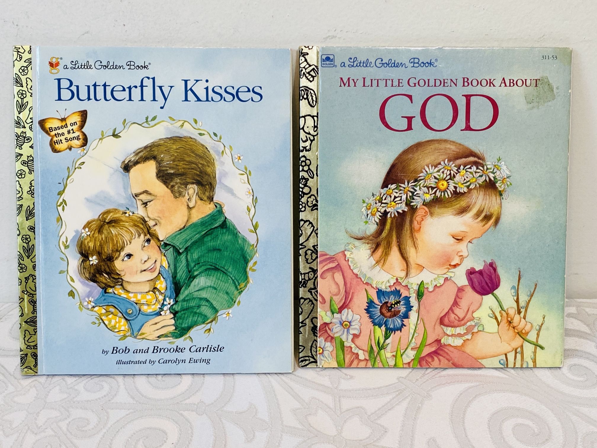 2 VNTG LITTLE GOLDEN BOOKS: MY LITTLE GOLDEN BOOK ABOUT GOD + BUTTERFLY KISSES-F
