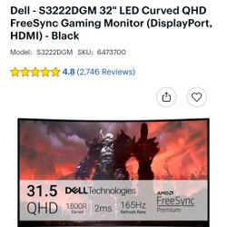32" Curved DELL Gaming MONITOR $175