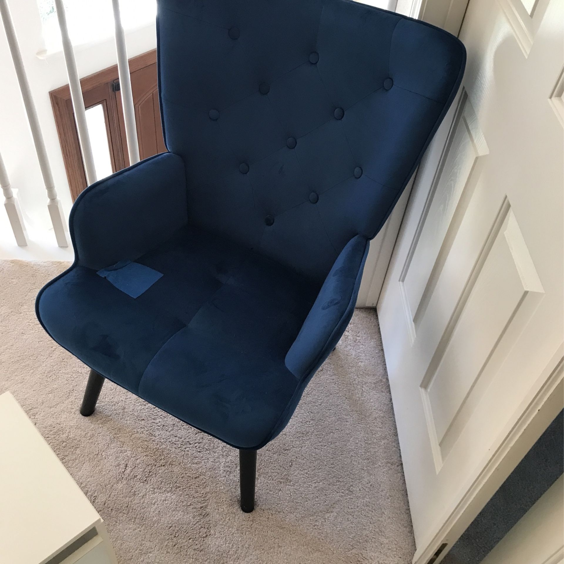 Blue Faux Velvet Wingback Chair