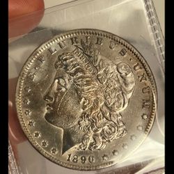 1890 cc Morgan Silver Dollar AU detailed

