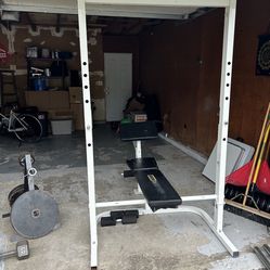 Bench/Squat Rack/ Preacher Curl And Barbell