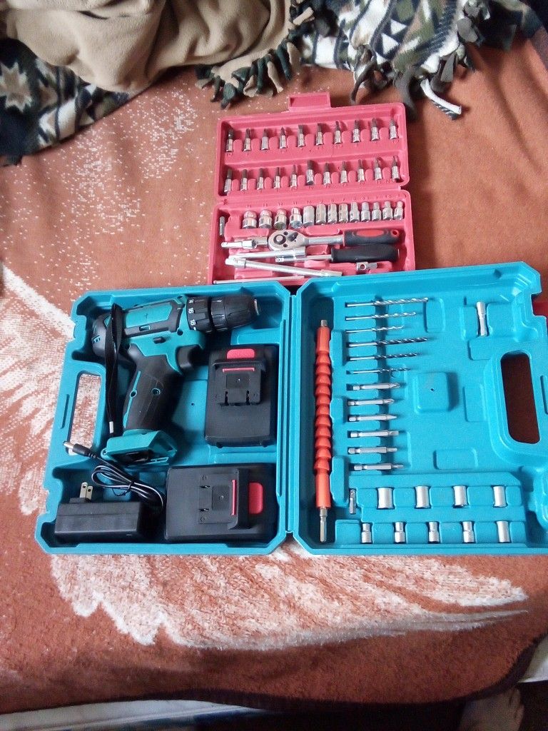 21v cordless drill and 46 piece socket and screw driver set