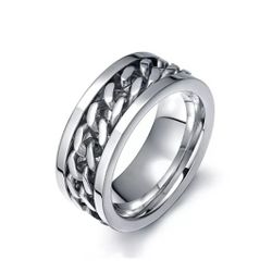 NEW Men/Women Anxiety Spinner Ring Stainless Steel Curb Chain Wedding Band Sz 8