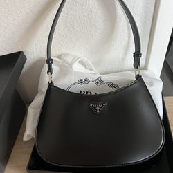 prada cleo brushed leather black shoulder purse