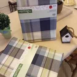 Plaid Navy White And Green Cloth Tablecloth