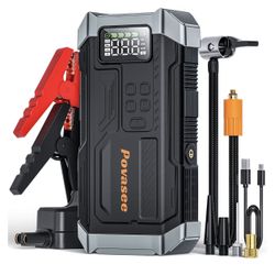 5000A Jump Starter with Air Compressor,Car Jumper Starter Portable with 150PSI Tire Inflator 12V Jump Box with LCD Display,Flashlight,Storage Case (Up