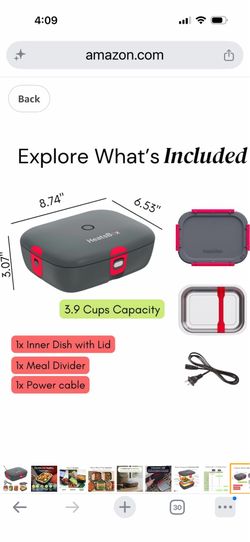 eatsBox Style+ Electric Lunchbox 100W | App Control | 3.9 Cups Food Warmer for Adults | Leakproof Stainless Steel BPA-Free | Perfect for Office Meal P