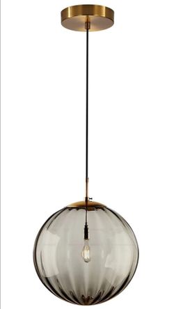 New KCO Lighting Mid Century Modern Globe Pendant Light Smoke Mini Vintage Grey Glass Pendant Lighting 1-Light Single Globe Chandelier Farmhouse Kitch