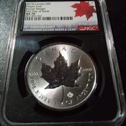 2018 Canada S$5 Maple Leaf Incuse Design MS 70 1 Oz Silver Coin 