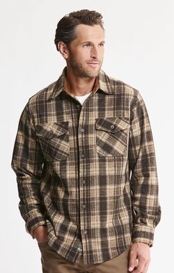NWT Jachs New York Knit Flannel Button-Up Shirt In Brown Medium
