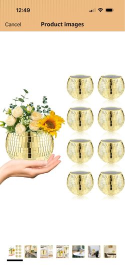 8 PCS Disco Ball Vase,Glass Disco Ball Planter Candle Holder Vase Bulk Mirror Disco Ball Flower Vase for Wedding Centerpieces,Birthday,Office,Bedroom(