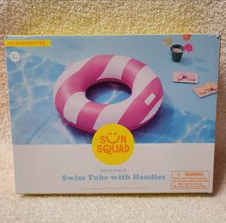 Sun Squad Inflatable Swim Tube with Handles 42 in Diameter Circle White Pink NEW
