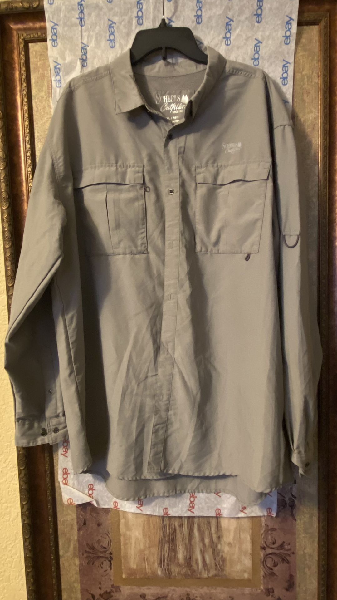 Scheels Outfitters Vented Fishing Shirt Mens XXL Beige Tab Long Sleeve