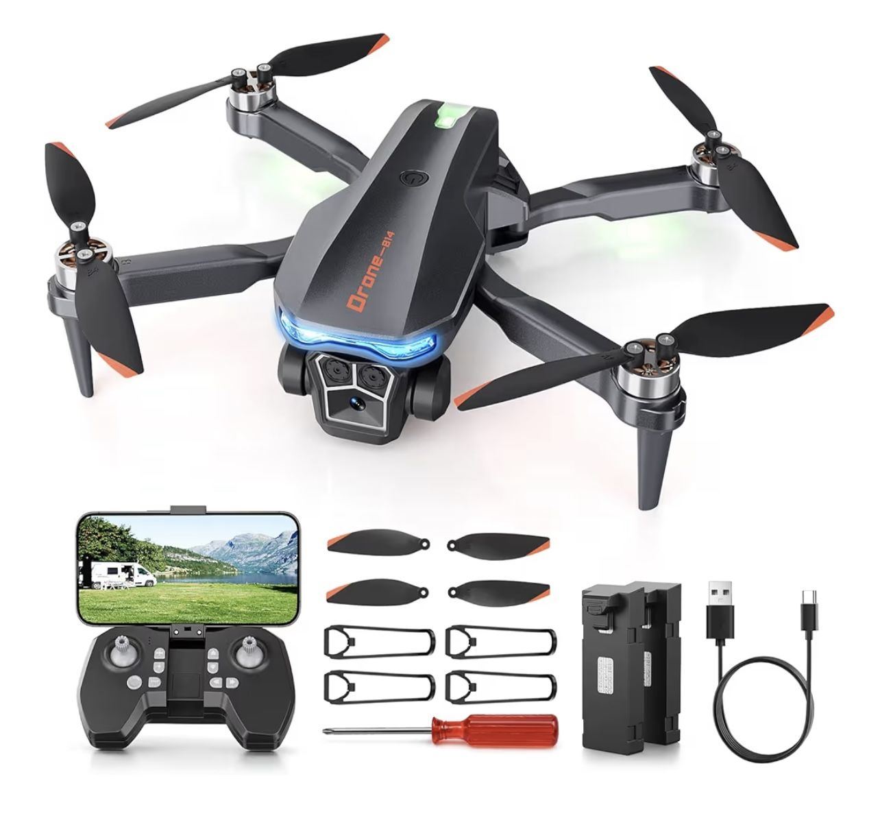  Dron con cámara - Dron motor plegable sin escobillas para niños y adultos, cuadricóptero RC HD 2K HD