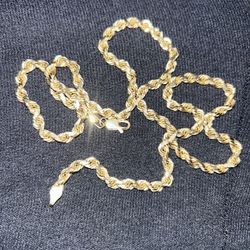 14k Solid Gold Rope Chain Size 22” 5mm
