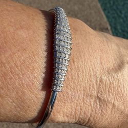 Sterling silver cuff bracelet with diamond accents