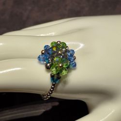 Hydrangea Flower Beaded Cocktail Ring, size 8