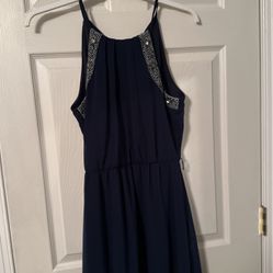 Blue Halter Style Embellished Dress
