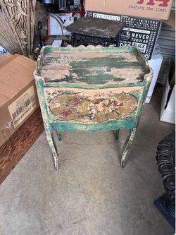 Distressed Floral Cabinet vintage Venetian-style commode side table