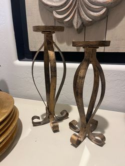 Set of 2 Gold Metal Pillar Candle Holders