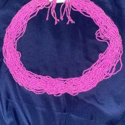 **New** Pink Beaded Rope Necklace/Earring Set