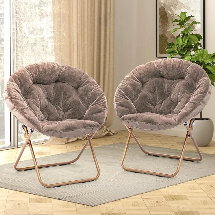 Magshion Round Foldable Oversized Moon Saucer Chair for Adults, Teens & Kids - Cozy, Soft & Comfortable Chair for Bedroom, Dorm, Living Room (Beige, S