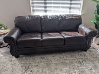 Ultra-Comfortable Espresso Brown Leather Sleeper Sofa / Hideaway Queen Bed – Excellent Back Support!
