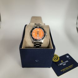 Breitling Superocean Orange Dial Stainless Steel Diver Automatic Chronometer