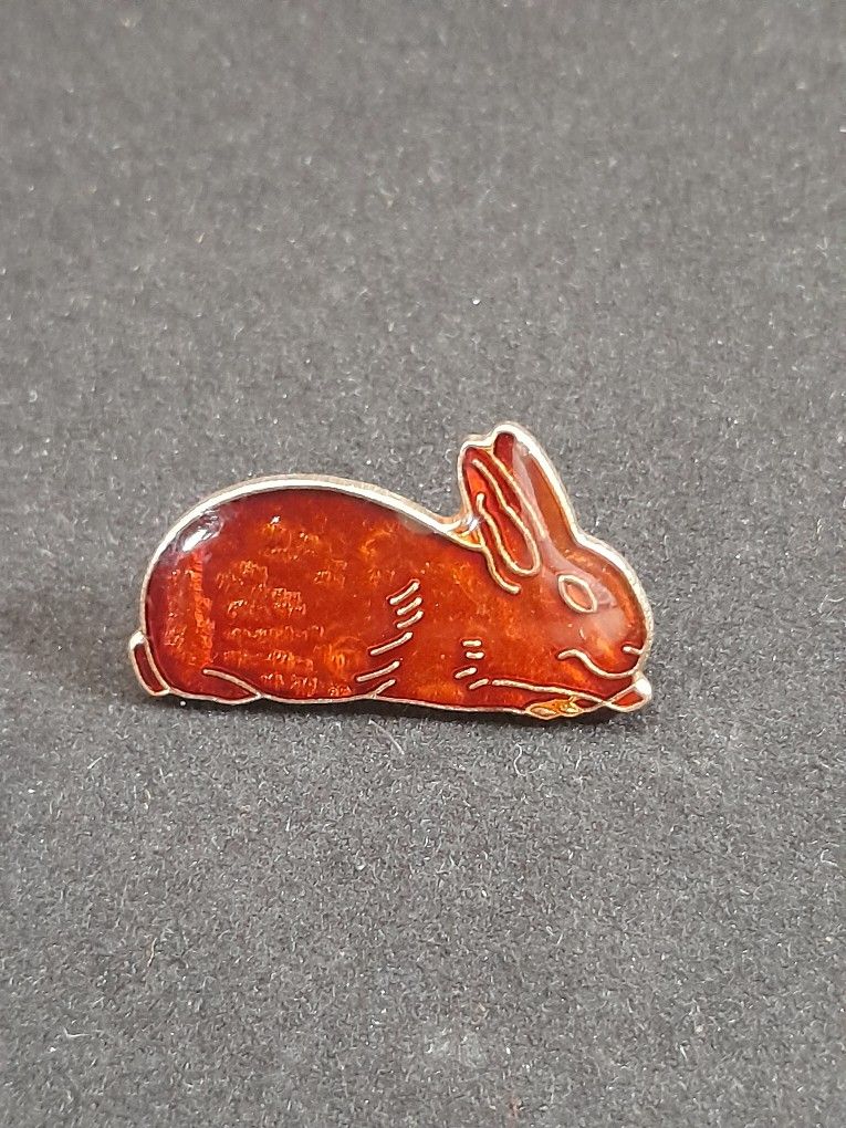 Bunny Rabbit Orange Amber Enamel Lapel Hat Pin 1980s New Old Stock