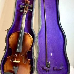 Vintage Unbranded Repair Project 1/2 20” Violin With Case And Bow