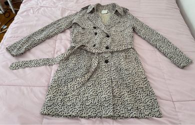 Revolve Line & Dot cream polka dot belted lined collared trench coat raincoat, size S