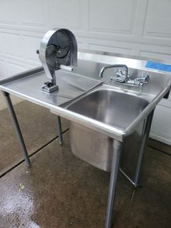 44" STAINLESS STEEL EAGLE PREP-SINK with ELKAY FAUCET and a REMOVABLE NEMCO VEGETABLE SLICER 
