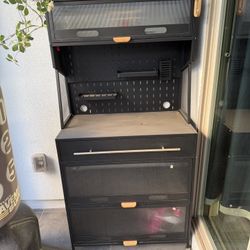 NETEL Coffee Bar Cabinet / Bakers Rack with Drawers & Flip Doors – Black Metal Utility Station
