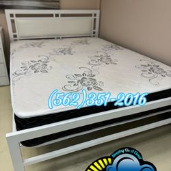 Full White Bed Frame With Mattress Deluxe Colchon Nuevo New 
