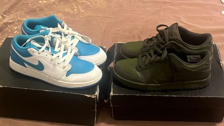 Jordan 1 low blue white olive green dunks army fatigue youth 7