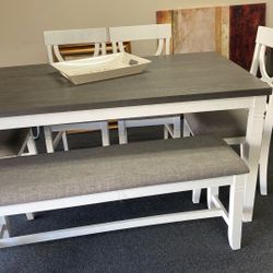 Farmhouse Style 6 Piece Dining Set  White and Gray OR all gray Seats 6  