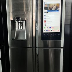 The Samsung RF22M9581SR/AA is a 22 cu. ft. counter-depth 4-door flex refrigerator family hub.