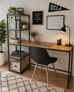 Industrial Style Desk with Built-In Shelving