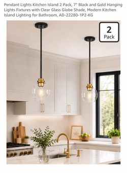 Pendant Lights 2 pack 7inch black and gold hanging light fixture with clear glass globe new set do 2