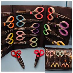 Lot of 12 Kraft & 2 Fiskers Edgers, Arts & Craft Paper Scissors, Zip Bag 