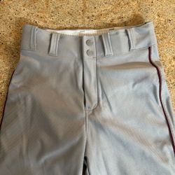 Youth M Gray Baseball Pants With Red Strip 