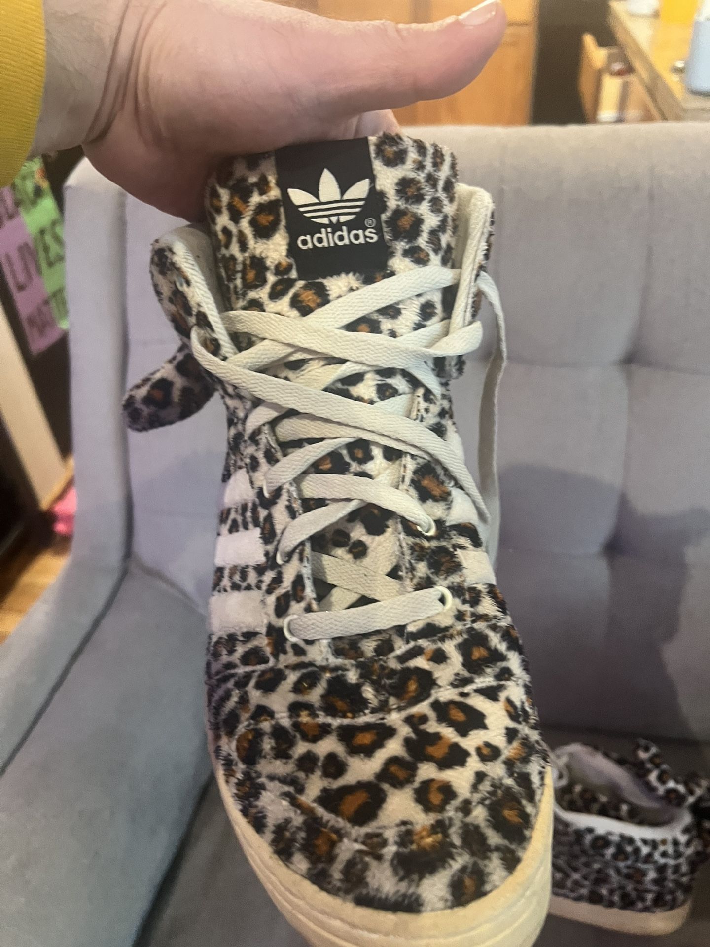 rare- Jeremy Scott x adidas leopard tail sandstorm midtop shoes , men’s size 12 