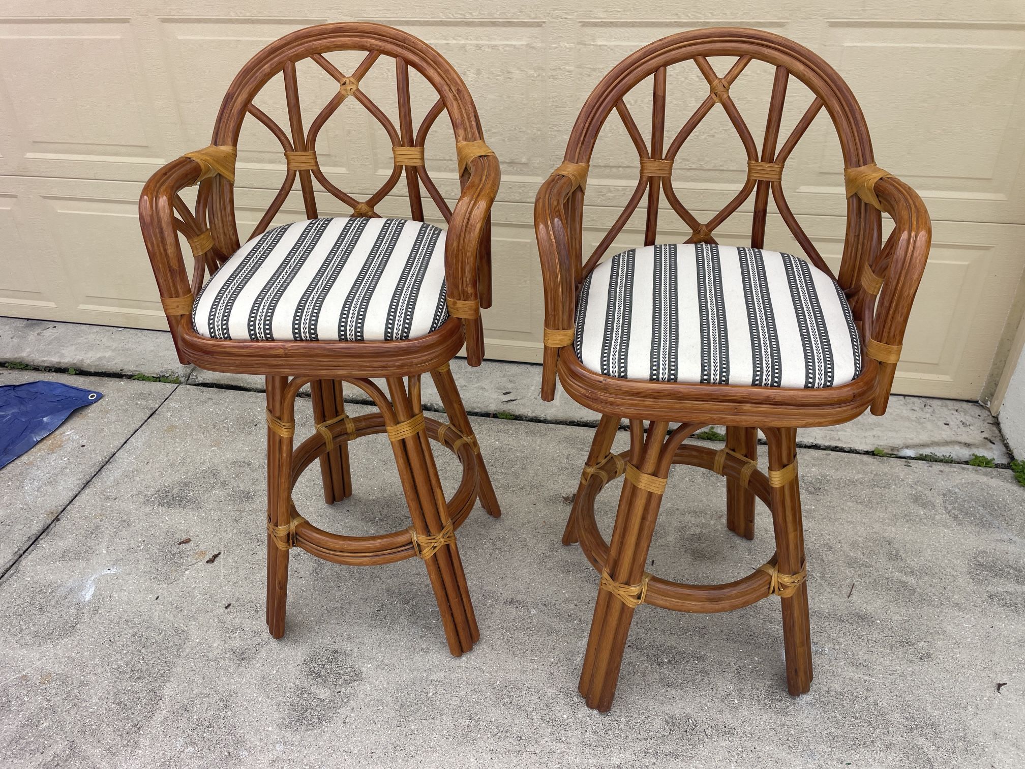2 Rattan Swival Bar Stools