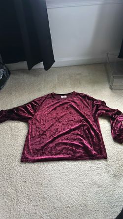 Women shirt velvet long sleeve burgundy size XL