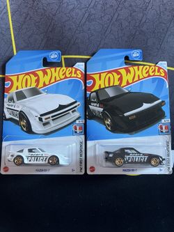 Hot Wheels 2x Mazda RX-7 Police Black & White