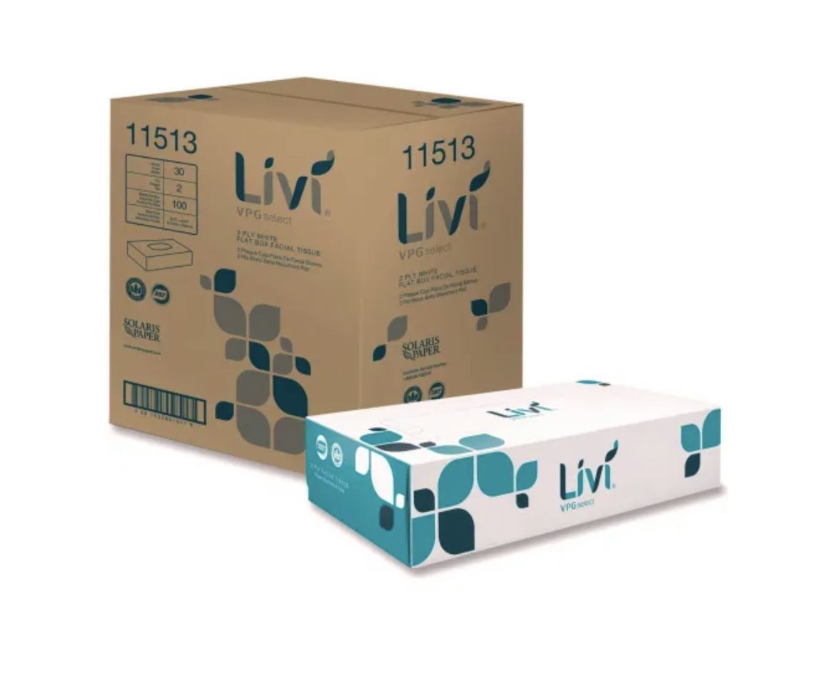 Livi® VPG Select Facial Tissue, 2-Ply, White, 100 Sheets/Box, 30 Boxes/Case