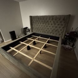 King Size Upholstered Bed Frame with Tufted Headboard 