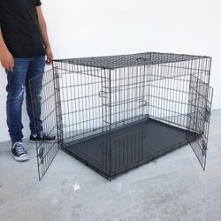 (NEW) $75 XL 48-Inch Dog Crate Kennel Pet Cage With Plastic Tray, Size 48x29x32 Inches 
