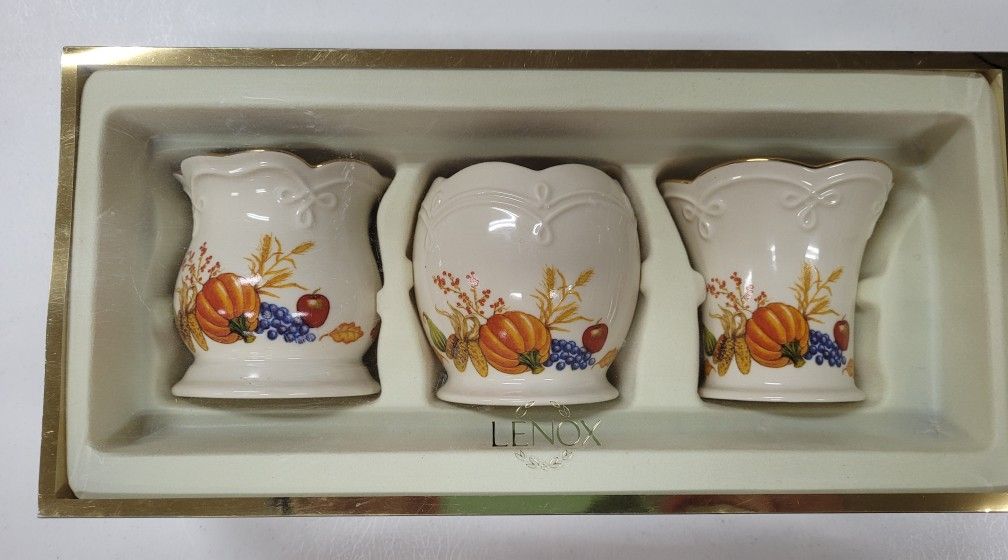 Lenox Pumpkin Harvest Votive Set Of 3 Tealight Candleholders With Gold Trim